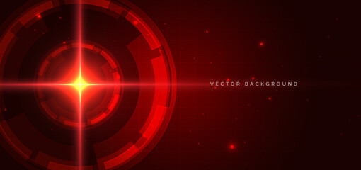 Futuristic technology hi tech red gear element on dark red background.