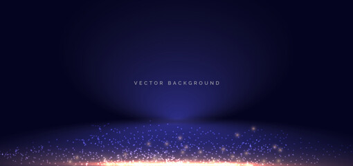 Scene dark blue with gold glitters lights sparkle. For product show, promotion, brochure.