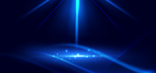 Abstract blue beam diagonal on dark blue background. Speed motion moving movement concept.