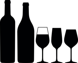 Elegant Wine Bottles & Glasses Silhouette Set

