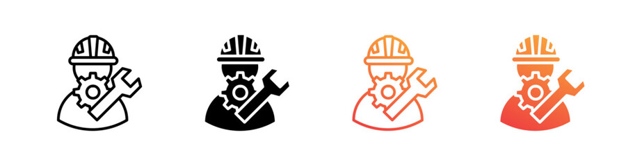 Working Multiple Style Icon Set Vector 