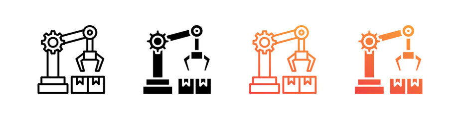 Industrial Robot Multiple Style Icon Set Vector 