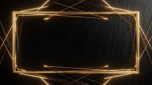 Golden Abstract Frame Animation: Glowing Lines on Dark Background, Luxury Motion Graphics Video