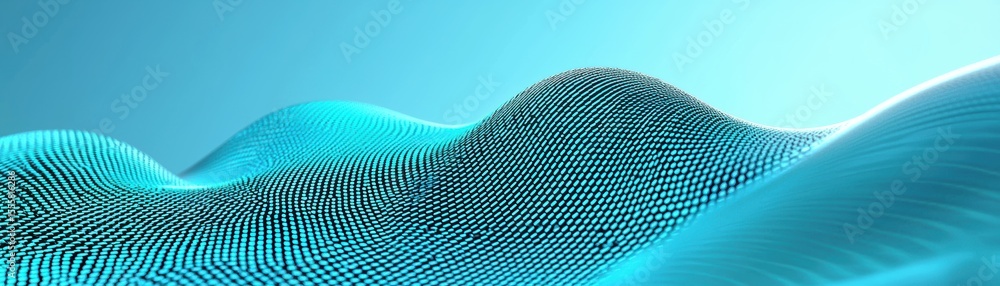 Poster a digital wave-like grid structure with flowing dots creates a futuristic and abstract landscape on 