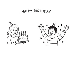 Happy Birthday doodle set. Sketch party decoration, gift box, cake, party. Hand drawn elements. Vector illustration. Vector 