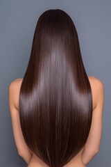 Fototapeta premium Shown from behind, the woman in the image has long brown hair