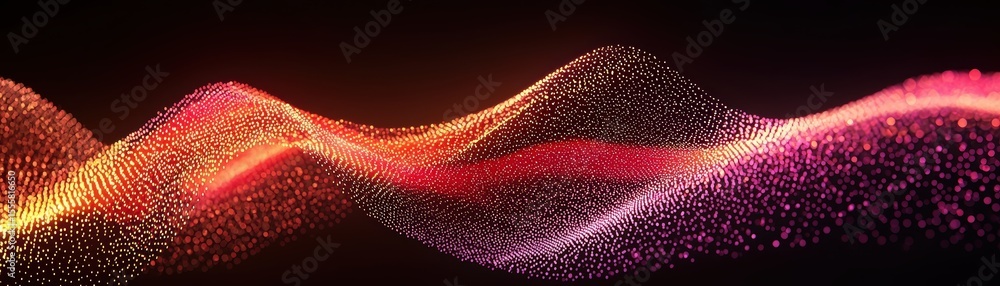 Poster abstract digital wave with glowing red and white particles creating a dynamic, flowing landscape eff