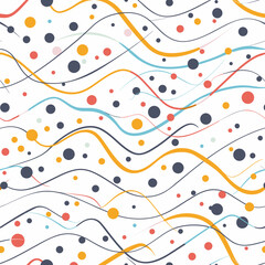 A seamless vector pattern with colorful curved lines and dots on a white background, perfect for backgrounds and creative projects.