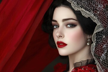 Close Up Portrait of a Woman in Red and Black Lace