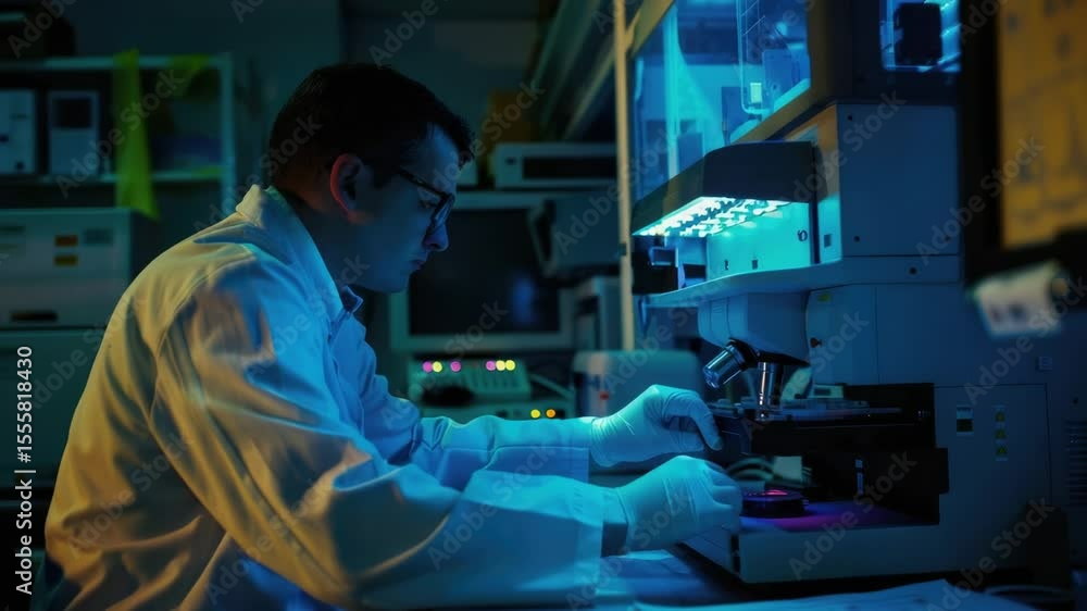 Poster A scientist in a lab coat working on a machine, possibly conducting an experiment