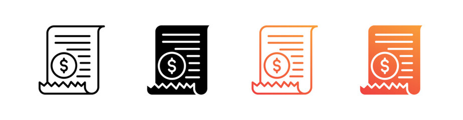 Bill Multiple Style Icon Set Vector 