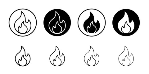 Fire icon set thin flat simple illustration symbol