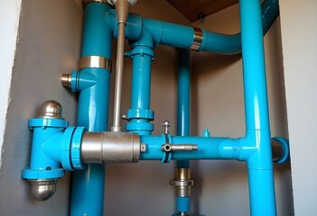 Water Drain Pipe System Installation in Building Infrastructure &ndash; Construction Engineering Concept

