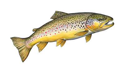 Brown Trout Fish Illustration: Watercolor Style, Aquatic Life watercolor png, transparent isolated nackground