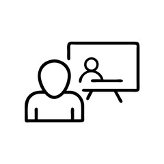 Person watching presentation on screen in minimalist style  