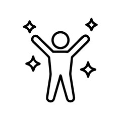 Happy person celebrating with raised arms and sparkles around  