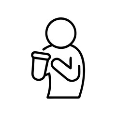 Line drawing of a person holding a cup and smiling  