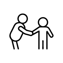 Adult and child shaking hands in simple black outline style  