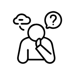 Person deep in thought with question mark and cloud symbol  