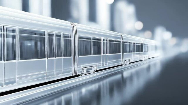 The video's blurred background shows a sleek high-speed train model with the aerodynamic design, high efficiency and advanced technology.