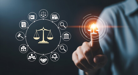 Justice scales digital interface legal court