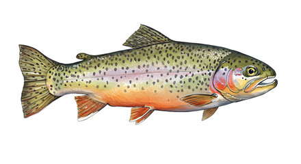 Colorful Watercolor Cutout of a Rainbow Trout watercolor png, transparent isolated nackground