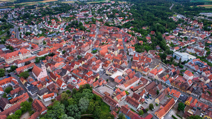 an aerial view around the downtown in the city Neustadt an der Aisch Germany on a sunny spring day 