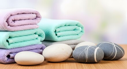 Spa Relaxation Soft Towels and Smooth Stones for Tranquil Wellness