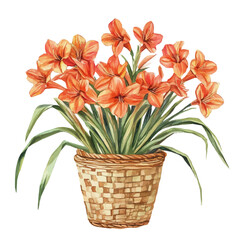 A Watsonia Flower Basket, watercolor painting vector, isolated on a white background.