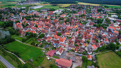  A panorama aerial view around the downtown in the city Markt Erlbach Germany on a sunny spring day 