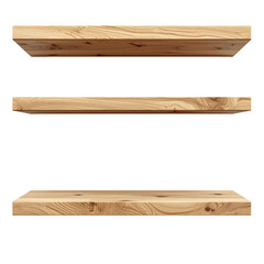 3D wooden wall shelf icon isolated on transparent background. PNG