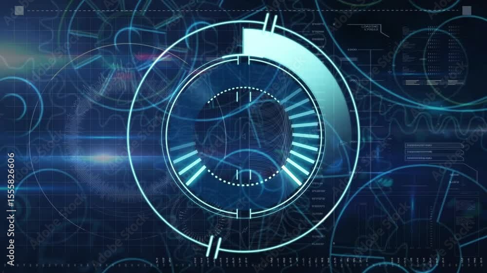 Poster fading cyan hud ring starting rotating bars and filling charts reversing fading showing progress