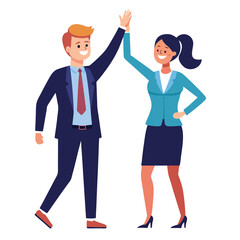 male-and-female-business-partners-high-fiving-in-s.eps