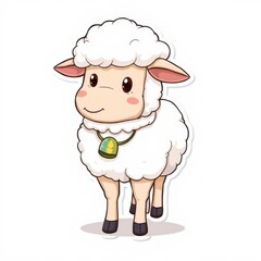 Adorable White Cartoon Lamb with Bell, Pixel Art Illustration