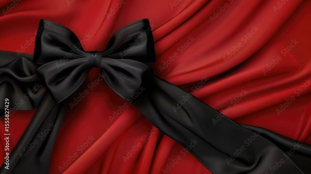 Poster a minimalist design featuring a red and black background with a simple black bow