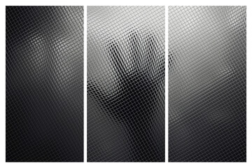 Scary scene with a hand in the fog, made of glass tiles, transparent background

