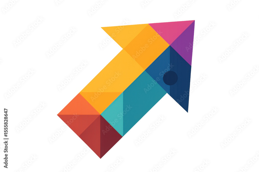 Poster upward arrow constructed from vibrant triangular shapes, symbolizing dynamic growth and forward mome
