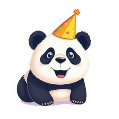 Joyful Cartoon Panda in Party Hat, Digital Illustration