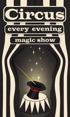 The circus poster invites you to a mysterious magical performance every evening
