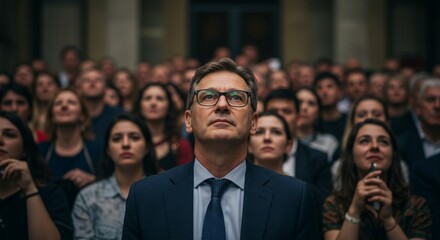 Important news, group of people looking at news screen