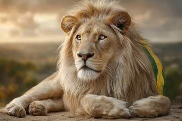 Fototapeta premium Majestic lion with a flowing mane banner