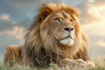 Fototapeta premium Majestic lion with a flowing mane banner