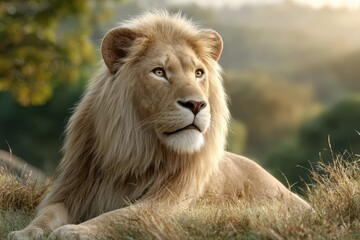 Fototapeta premium Majestic lion with a flowing mane banner
