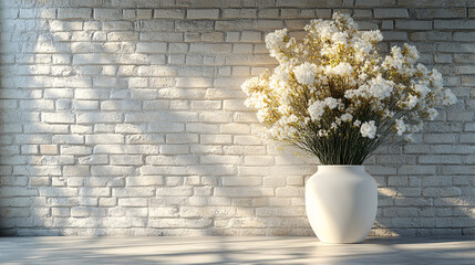 Flower arrangement in a white vase modern interior still life bright environment minimalist viewpoint