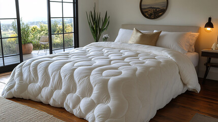 Cozy bedroom retreat with plush bedding modern home interior design relaxing atmosphere natural light