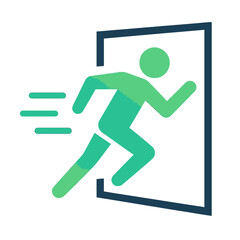 Fototapeta premium Emergency Exit - Running figure through door outline