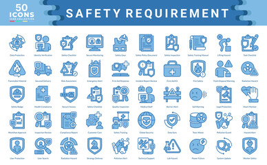 Safety Requirement icon collection. Simple blue vector illustrations.