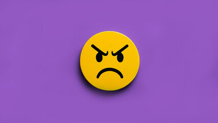 Annoyed cartoon face icon with an irritated expression placed on a bold purple background, perfect for representing dissatisfied employee feedback or frustrated client reaction in workplace reports.