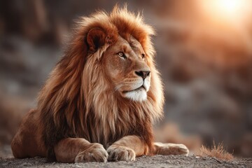 Obraz premium Majestic lion with a flowing mane banner