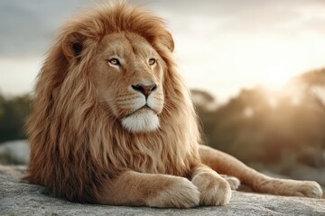 Fototapeta premium Majestic lion with a flowing mane banner